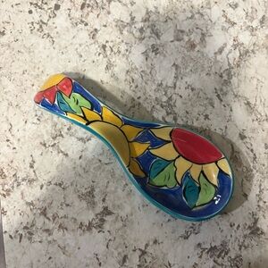 Vintage Hand-Painted Ceramic Spoon Rest in Talavera Style